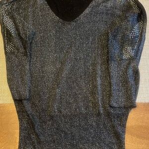 Joseph A Black Knit Blouse V-Neck